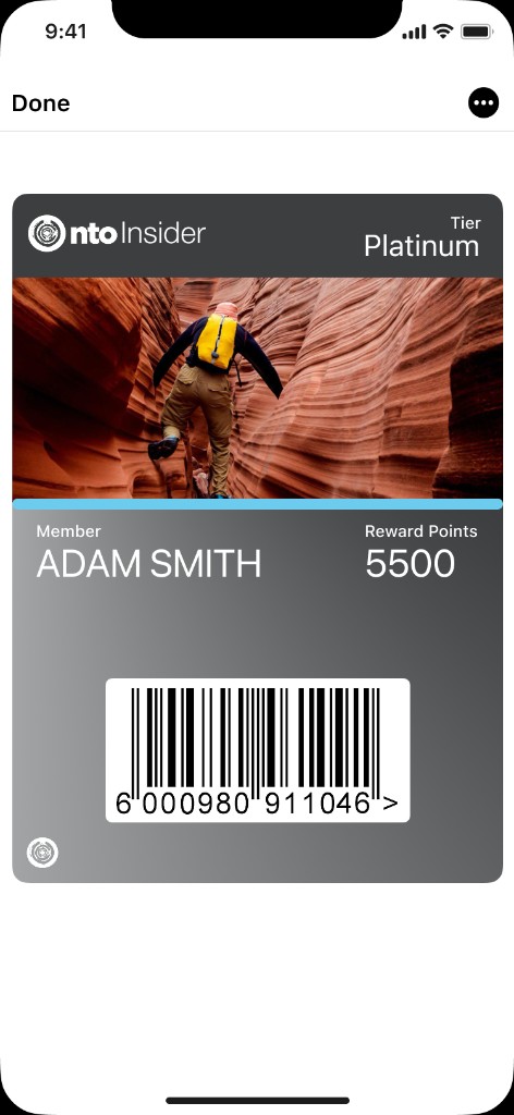 NTO Insider Platinum tier Apple Wallet pass